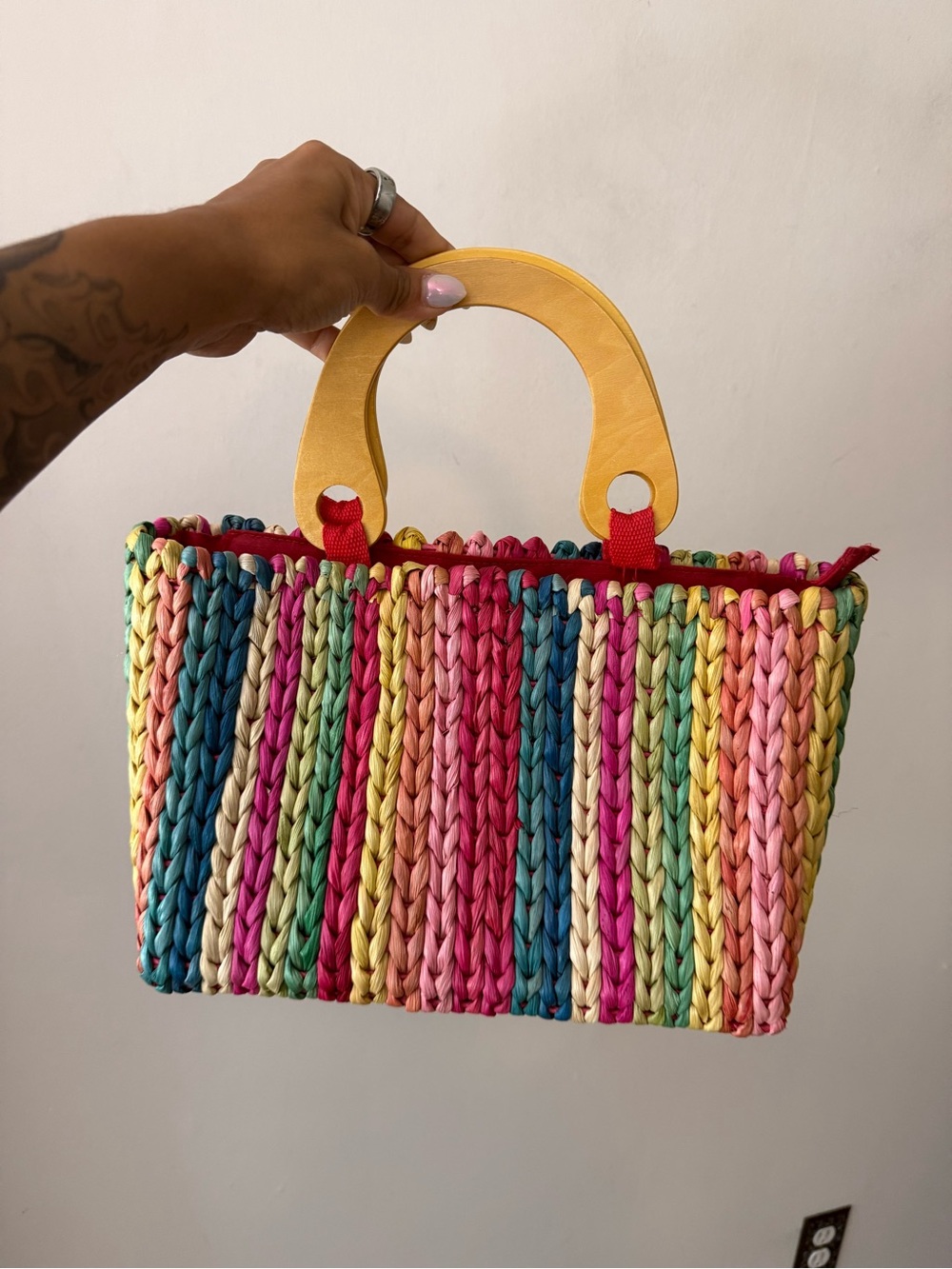 Cappelli Straworld Multicolor Woven Tote with Wooden Handles